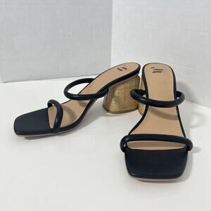 A New Day Sandals Women's 9.5 Black Strappy Block Heel NEW